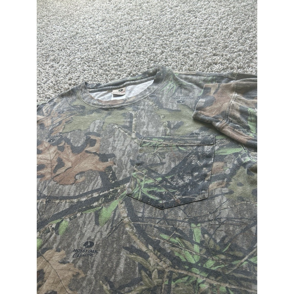Mossy Oak Men's Camouflage Wood/Leaf Pattern Long Sleeve Pocket T-Shirt Size 2XL